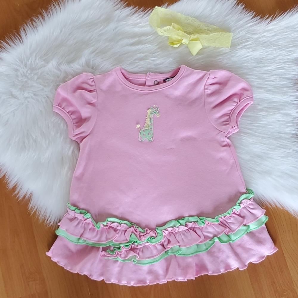 ❤ Hartstrings pink short sleeve giraffe dress 6-9M